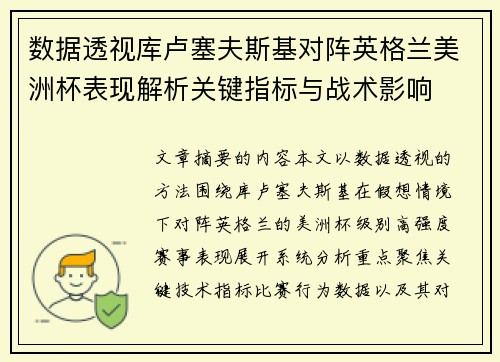 数据透视库卢塞夫斯基对阵英格兰美洲杯表现解析关键指标与战术影响